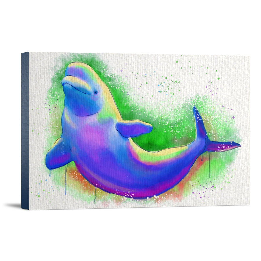 Beluga Whale, Vivid Colors, Lantern Press Artwork, Stretched Canvas Canvas Lantern Press 12x18 Stretched Canvas 