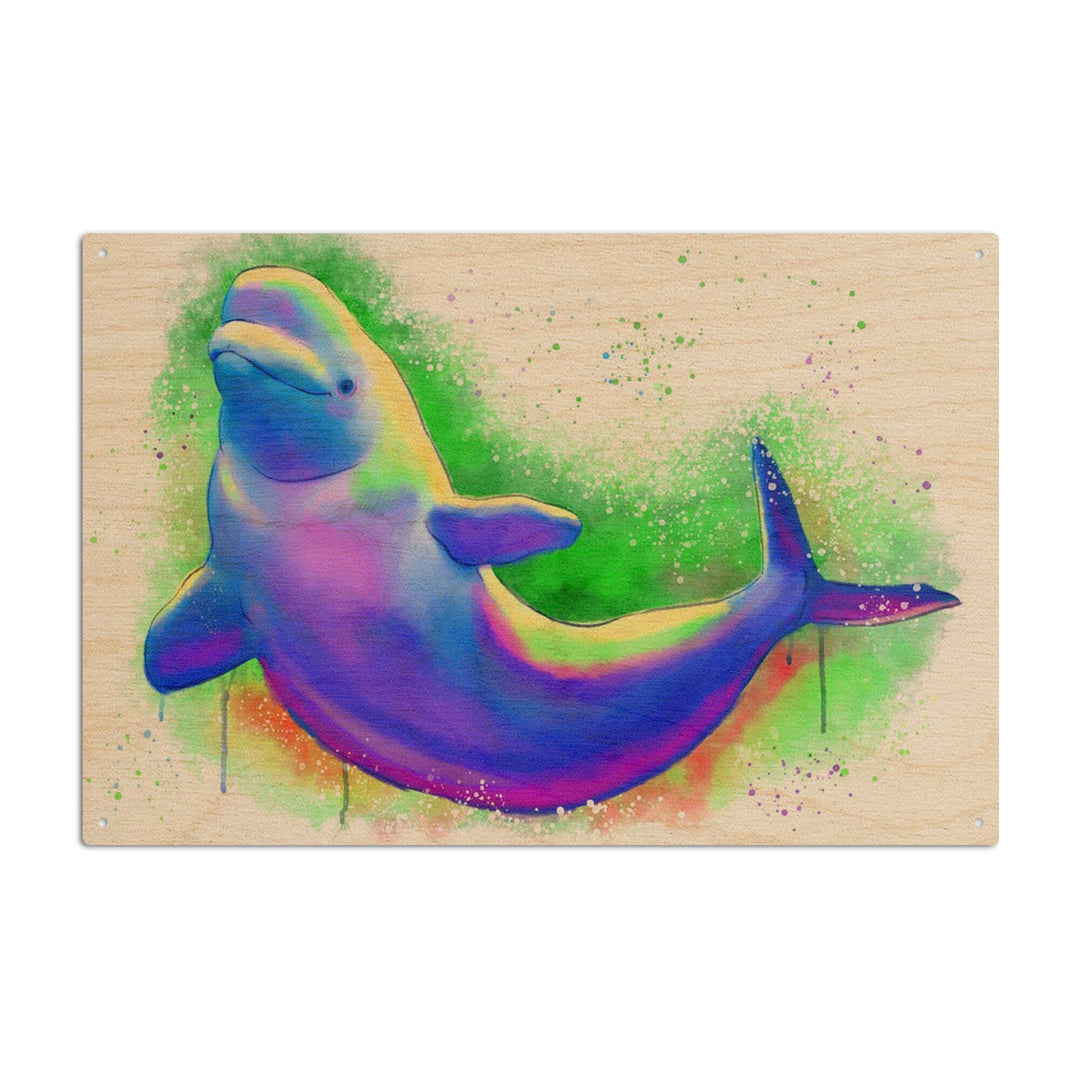 Beluga Whale, Vivid Colors, Lantern Press Artwork, Wood Signs and Postcards Wood Lantern Press 10 x 15 Wood Sign 