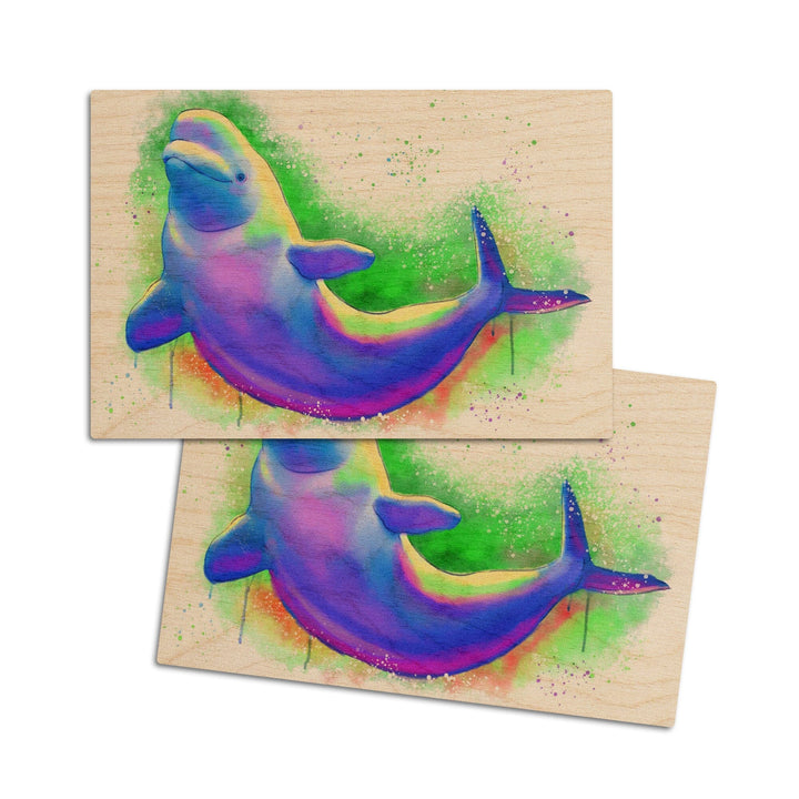 Beluga Whale, Vivid Colors, Lantern Press Artwork, Wood Signs and Postcards Wood Lantern Press 4x6 Wood Postcard Set 