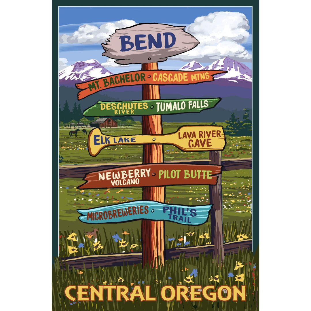 Bend, Central Oregon, Destination Signpost, Lantern Press Artwork, Towels and Aprons Kitchen Lantern Press 