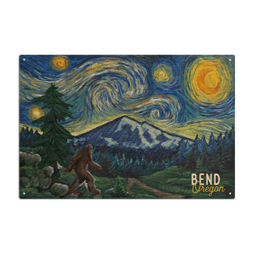 Bend, Oregon, Bigfoot, Starry Night, Lantern Press Artwork, Wood Signs and Postcards Wood Lantern Press 10 x 15 Wood Sign 