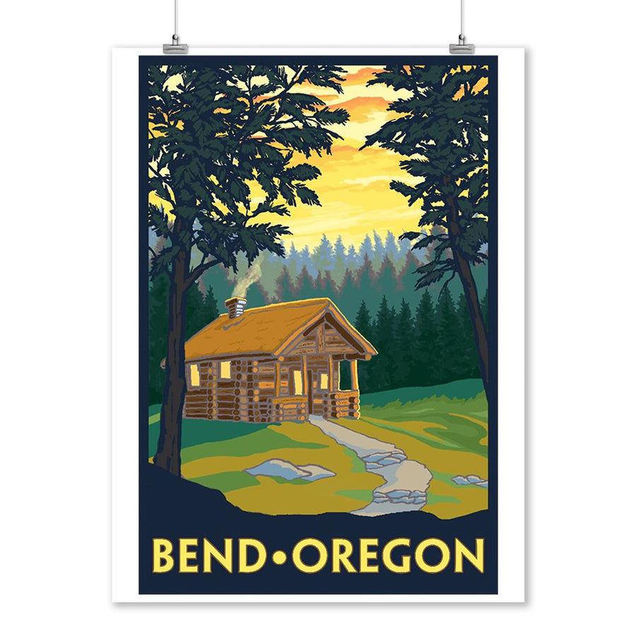 Bend, Oregon, Cabin in the Woods Scene, Lantern Press Artwork, Art Prints and Metal Signs Art Lantern Press 