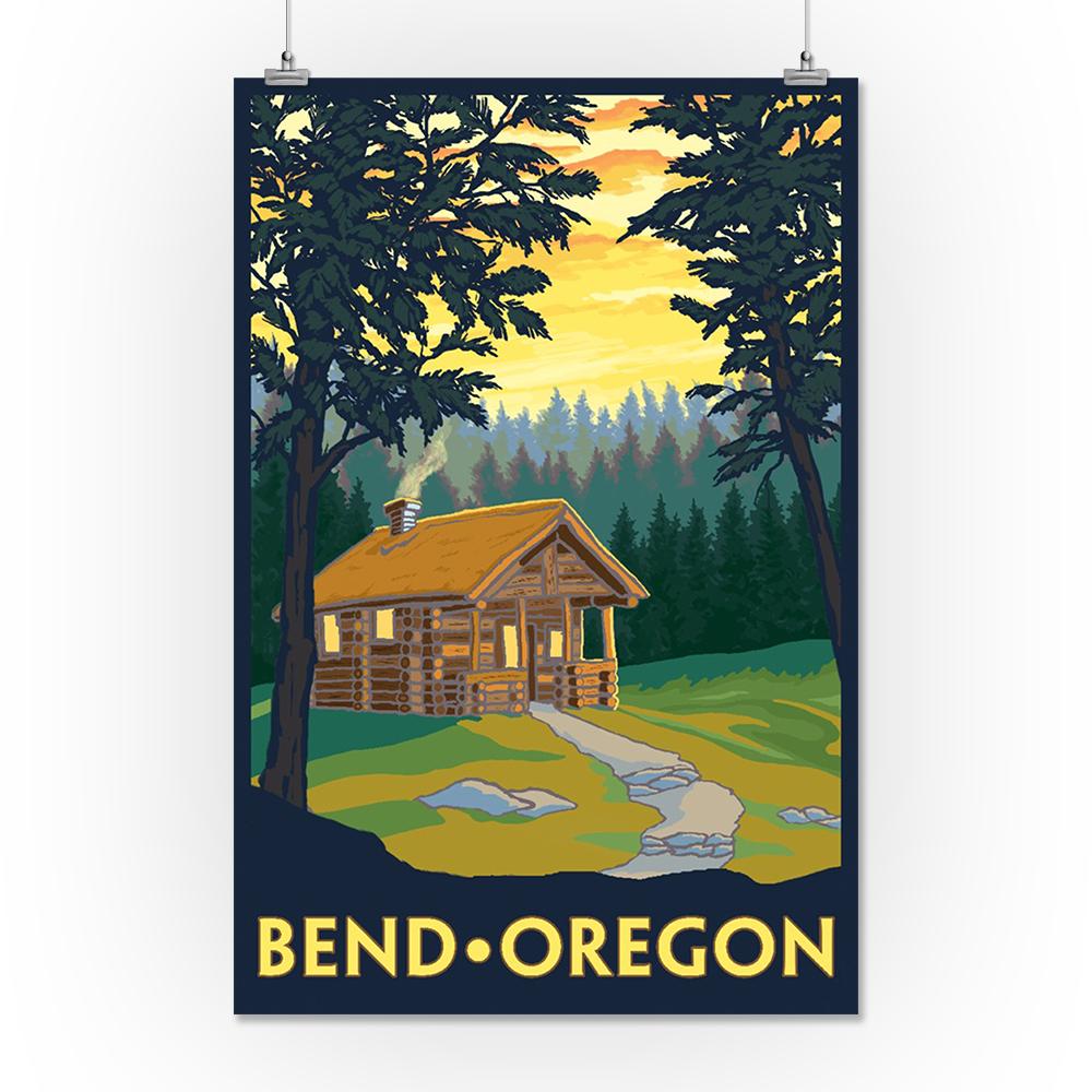 Bend, Oregon, Cabin in the Woods Scene, Lantern Press Artwork, Art Prints and Metal Signs Art Lantern Press 