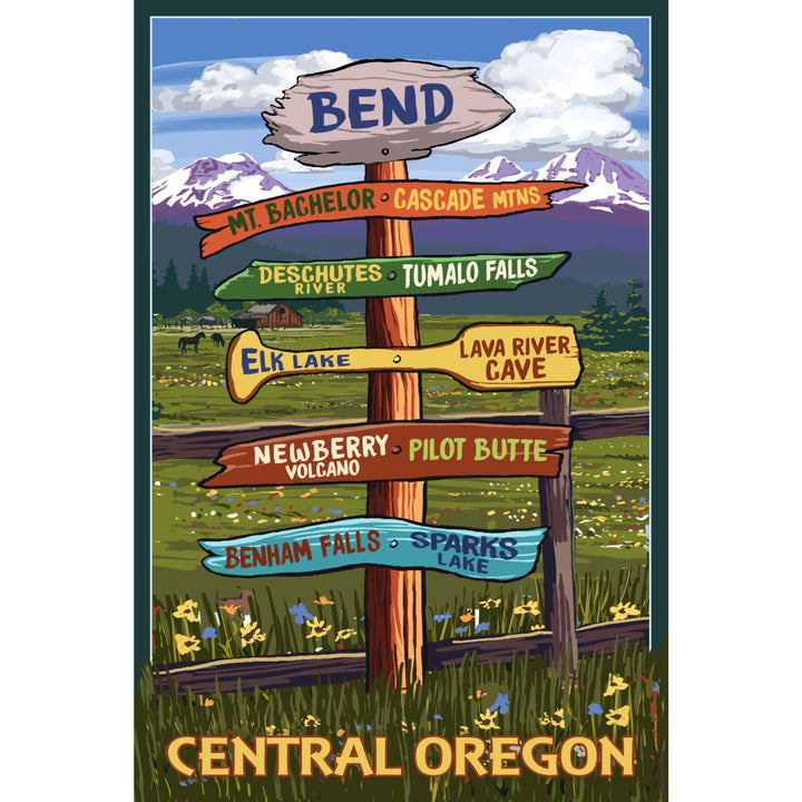 Bend, Oregon, Destination Signpost, Lantern Press Artwork, Art Prints and Metal Signs Art Lantern Press 