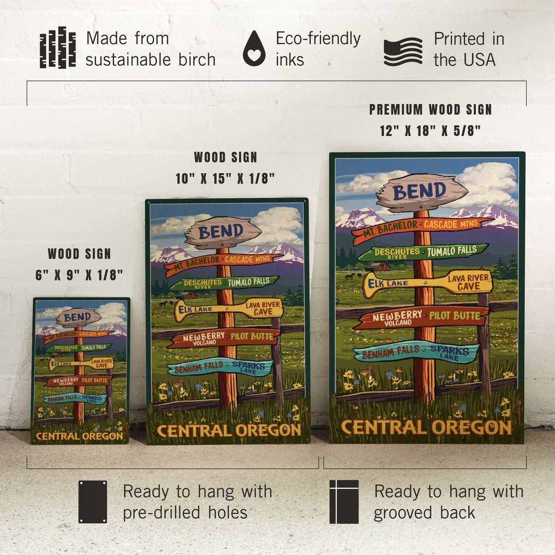 Bend, Oregon, Destination Signpost, Lantern Press Artwork, Wood Signs and Postcards Wood Lantern Press 