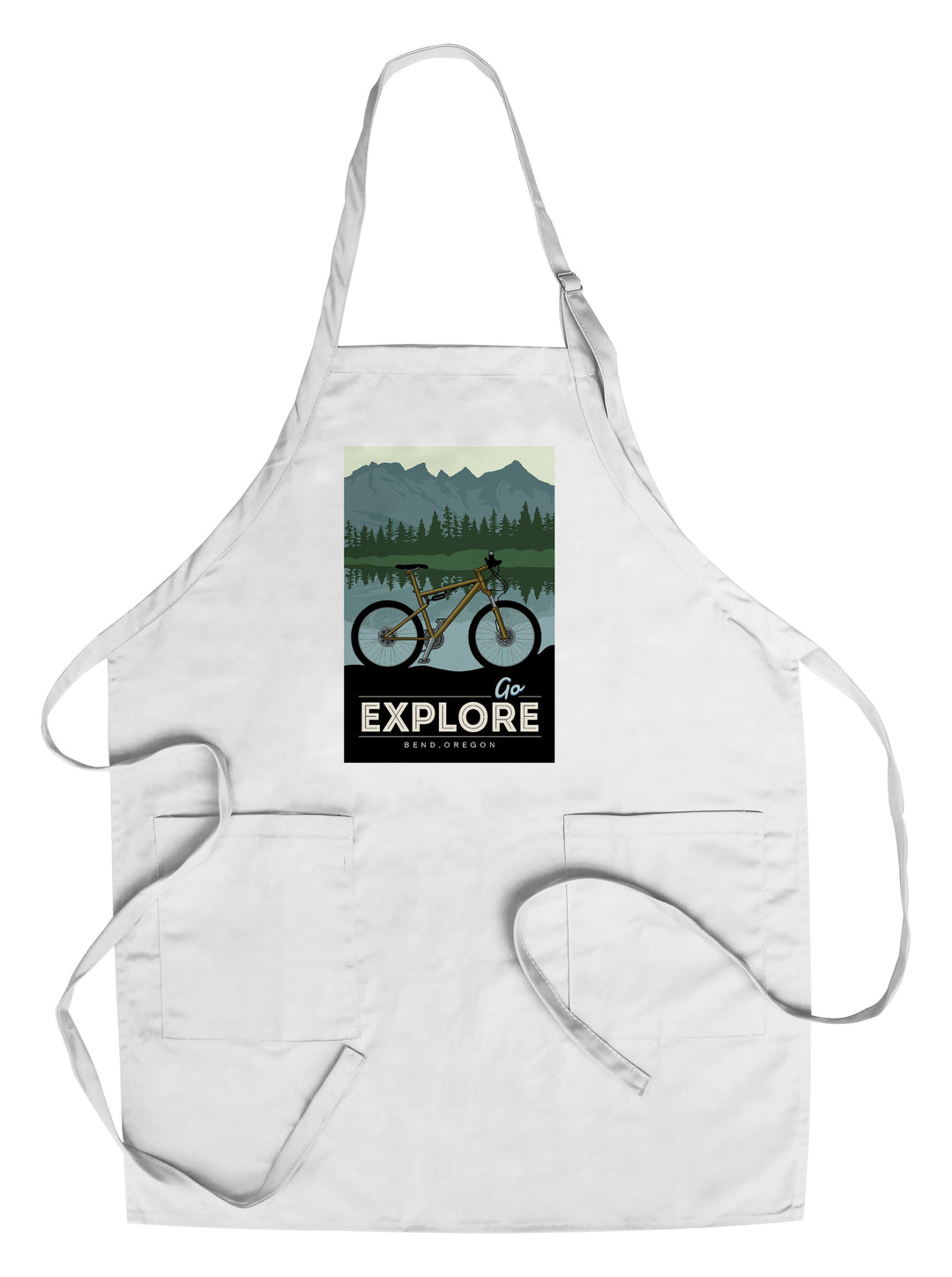 Bend, Oregon, Go Explore, Bike, Lantern Press Artwork, Towels and Aprons Kitchen Lantern Press Chef's Apron 