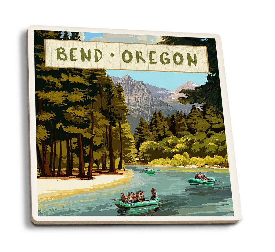 Bend, Oregon, River Rafting, Lantern Press Artwork, Coaster Set Coasters Lantern Press 