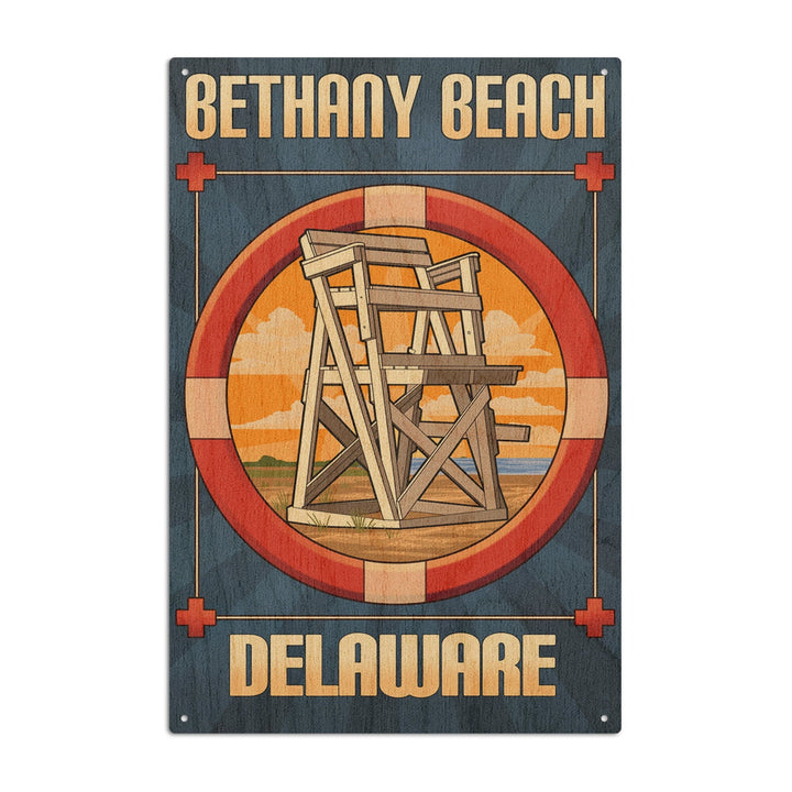 Bethany Beach, Delaware, Lifeguard Chair, Lantern Press Artwork, Wood Signs and Postcards Wood Lantern Press 6x9 Wood Sign 