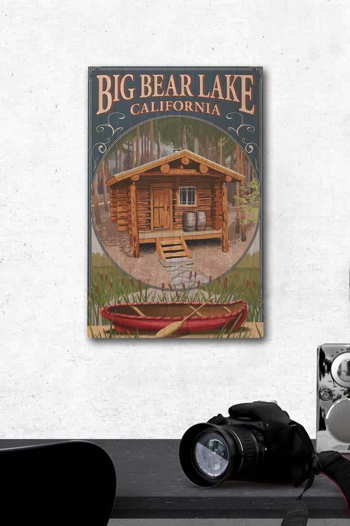 Big Bear Lake, California, Cabin in Woods Montage, Lantern Press Artwork, Wood Signs and Postcards Wood Lantern Press 12 x 18 Wood Gallery Print 