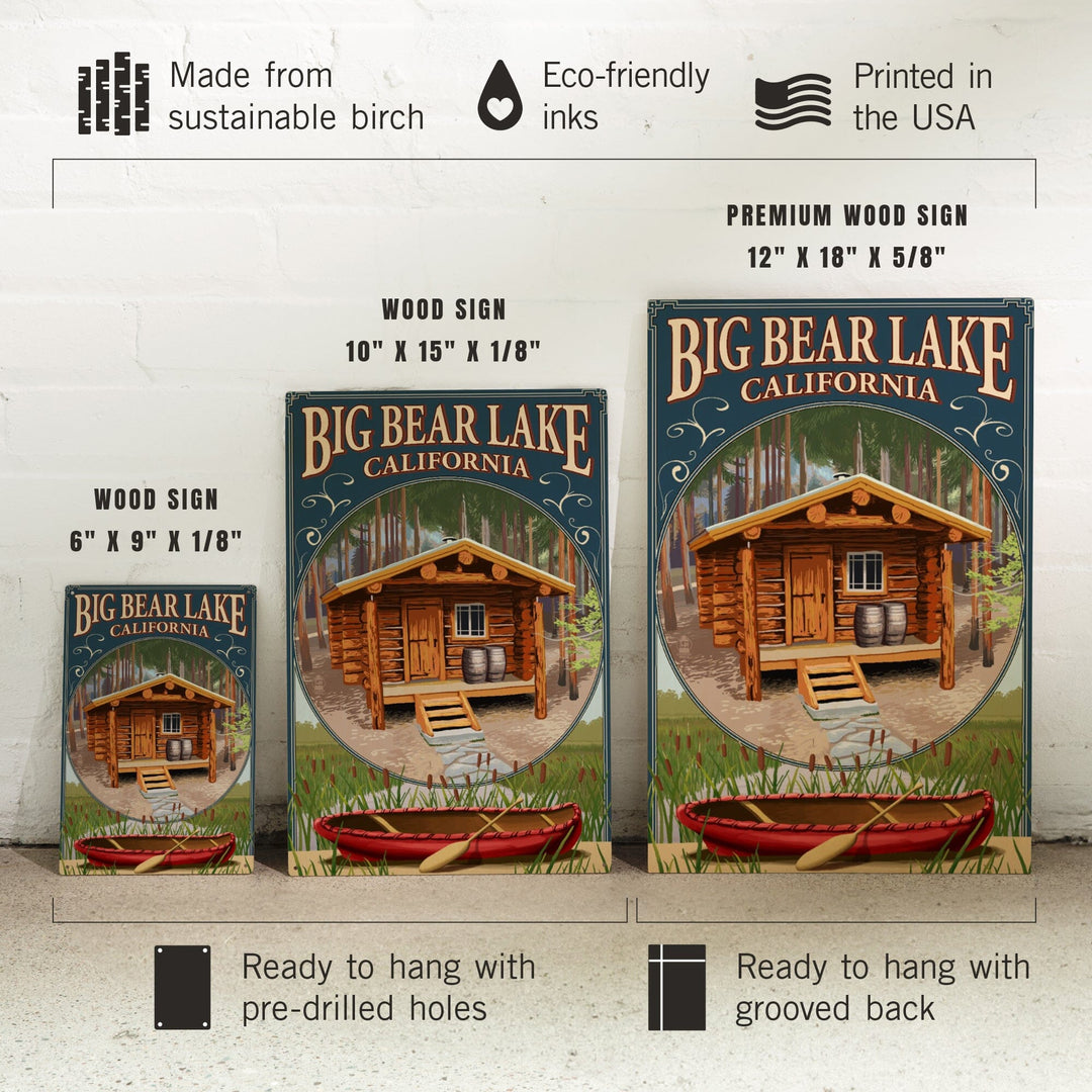 Big Bear Lake, California, Cabin in Woods Montage, Lantern Press Artwork, Wood Signs and Postcards Wood Lantern Press 