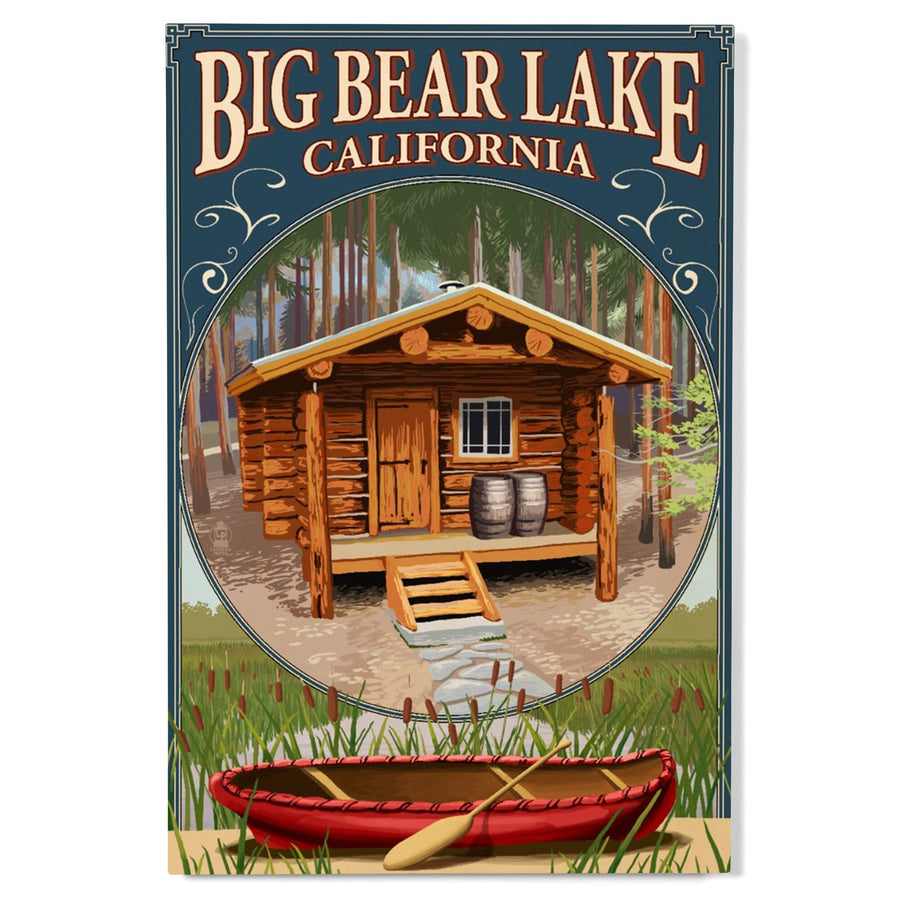 Big Bear Lake, California, Cabin in Woods Montage, Lantern Press Artwork, Wood Signs and Postcards Wood Lantern Press 