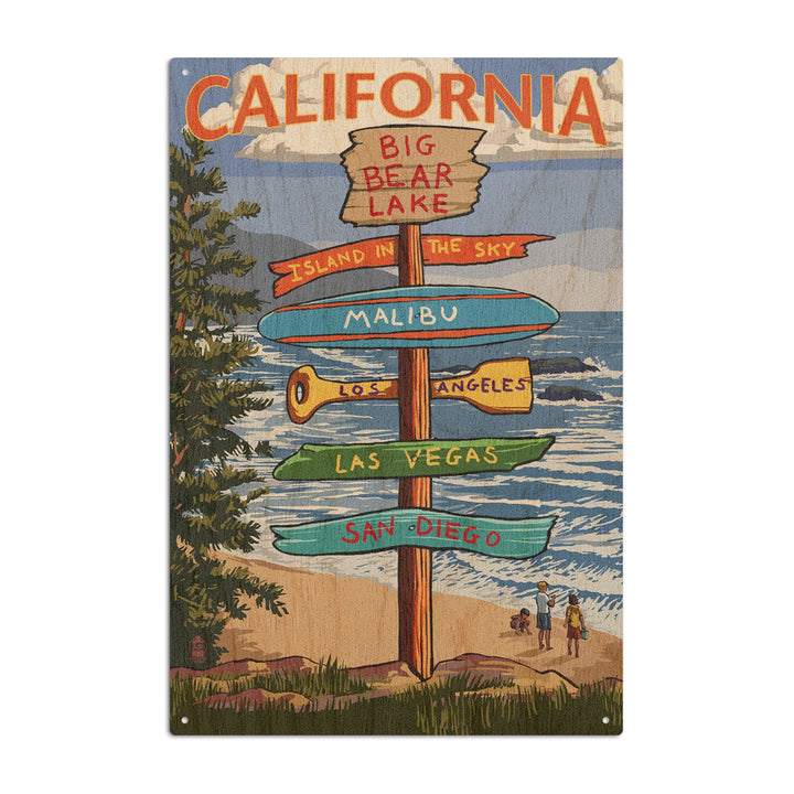 Big Bear Lake, California, Destination Signpost, Lantern Press Artwork, Wood Signs and Postcards Wood Lantern Press 10 x 15 Wood Sign 