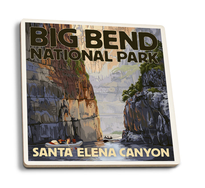 Big Bend National Park, Texas, Santa Elena Canyon, Painterly Series, Lantern Press Artwork, Coaster Set Coasters Lantern Press 