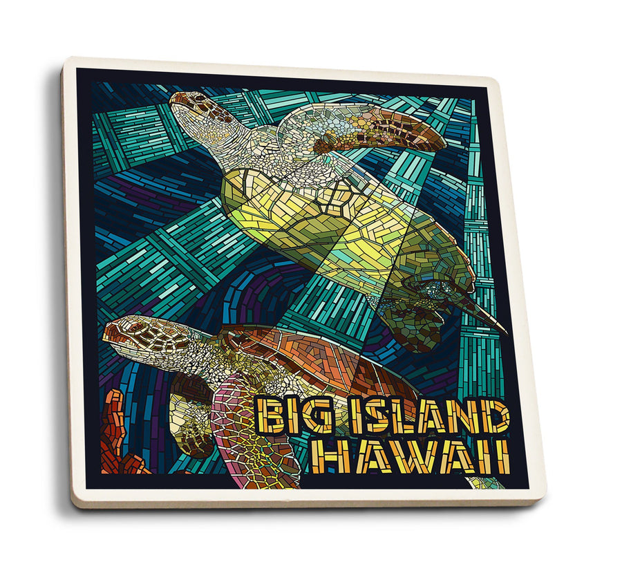Big Island, Hawaii, Sea Turtle, Mosaic, Lantern Press Artwork, Coaster Set Coasters Lantern Press 
