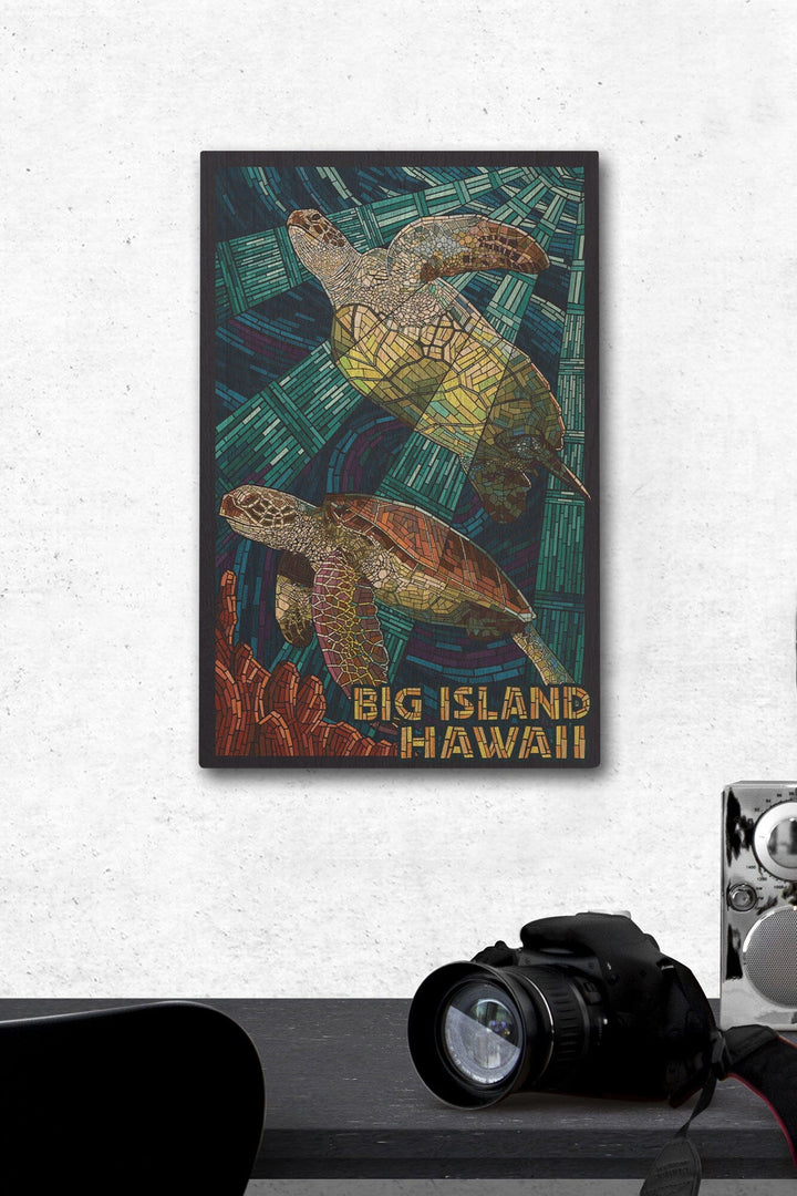 Big Island, Hawaii, Sea Turtle, Mosaic, Lantern Press Artwork, Wood Signs and Postcards Wood Lantern Press 12 x 18 Wood Gallery Print 