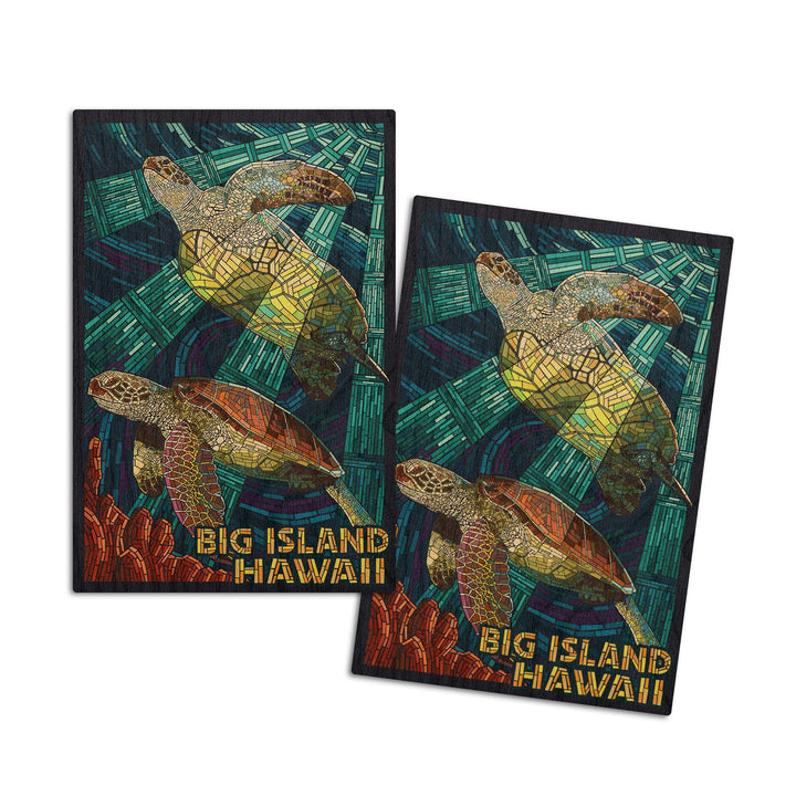 Big Island, Hawaii, Sea Turtle, Mosaic, Lantern Press Artwork, Wood Signs and Postcards Wood Lantern Press 4x6 Wood Postcard Set 