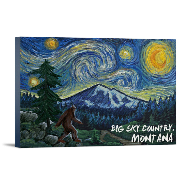 Big Sky Country, Montana, Bigfoot, Starry Night, Lantern Press Artwork, Stretched Canvas Canvas Lantern Press 12x18 Stretched Canvas 