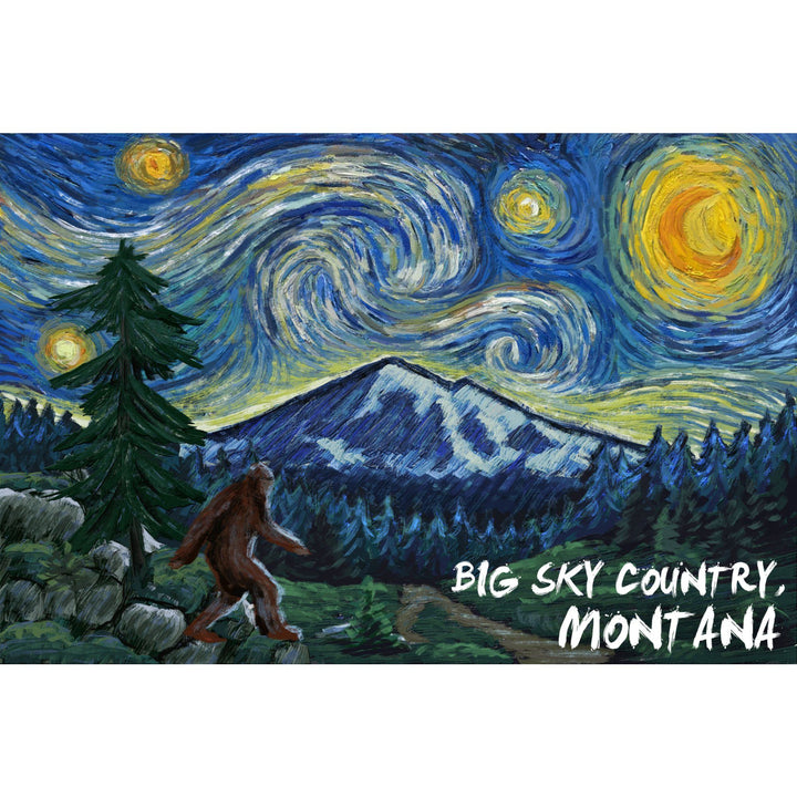 Big Sky Country, Montana, Bigfoot, Starry Night, Lantern Press Artwork, Stretched Canvas Canvas Lantern Press 