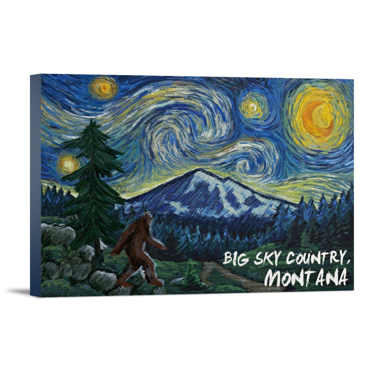 Big Sky Country, Montana, Bigfoot, Starry Night, Lantern Press Artwork, Stretched Canvas Canvas Lantern Press 