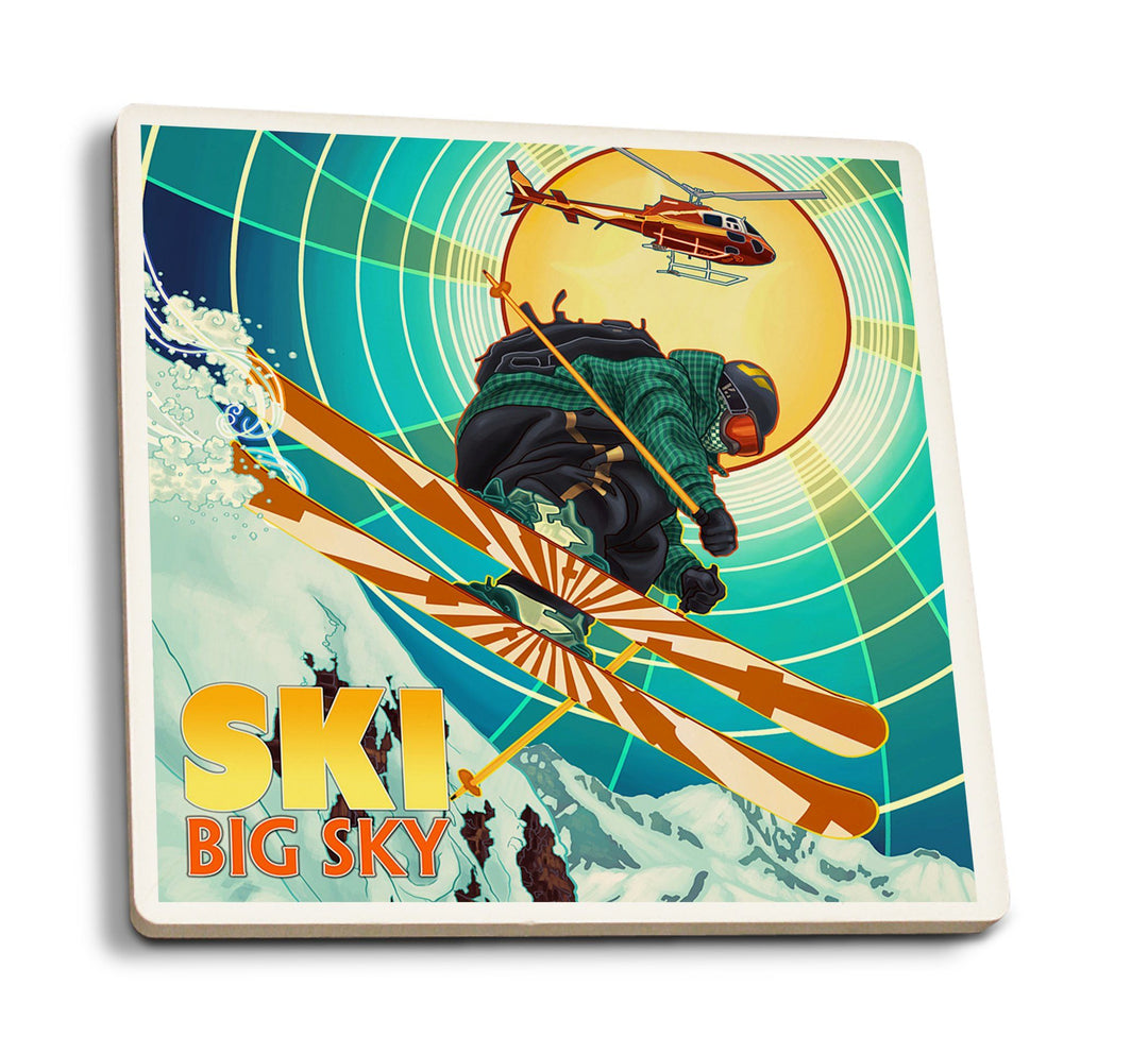 Big Sky, Montana, Heli-Skiing, Lantern Press Artwork, Coaster Set Coasters Lantern Press 