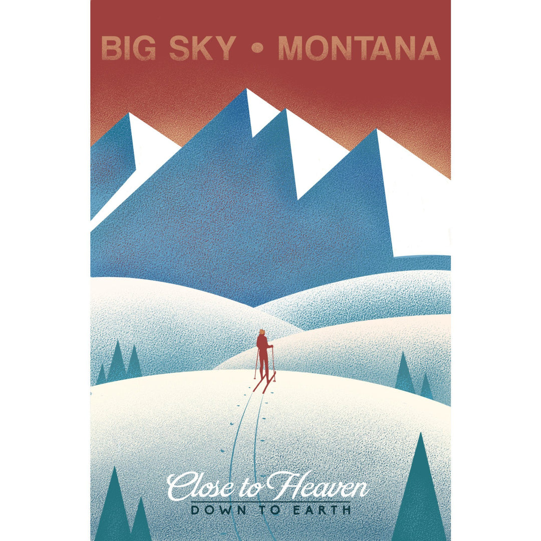 Big Sky, Montana, Skier In the Mountains, Litho, Lantern Press Artwork, Stretched Canvas Canvas Lantern Press 