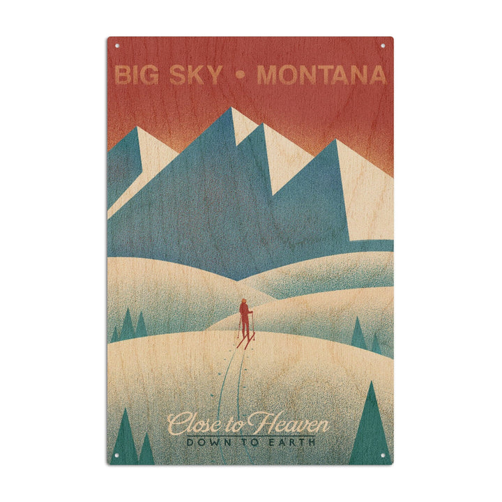 Big Sky, Montana, Skier In the Mountains, Litho, Lantern Press Artwork, Wood Signs and Postcards Wood Lantern Press 10 x 15 Wood Sign 