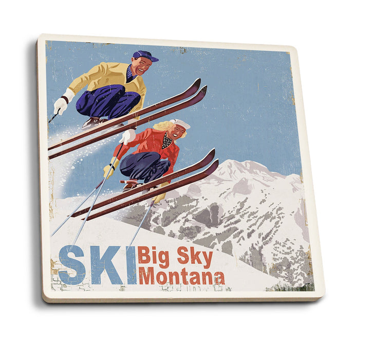 Big Sky Montana, Vintage Skiers, Coaster Set Coasters Lantern Press 