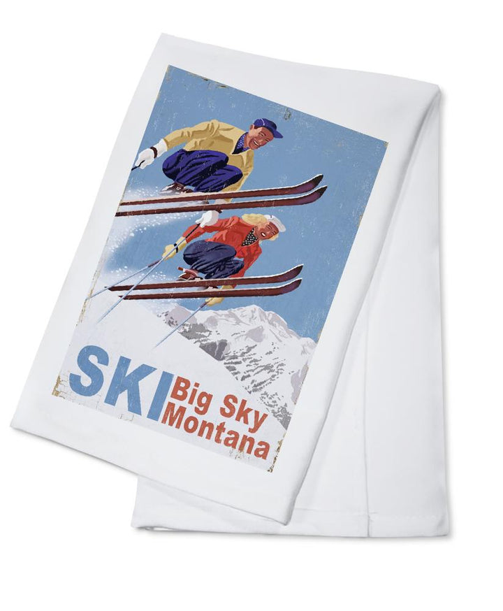 Big Sky Montana, Vintage Skiers, Towels and Aprons Kitchen Lantern Press Cotton Towel 