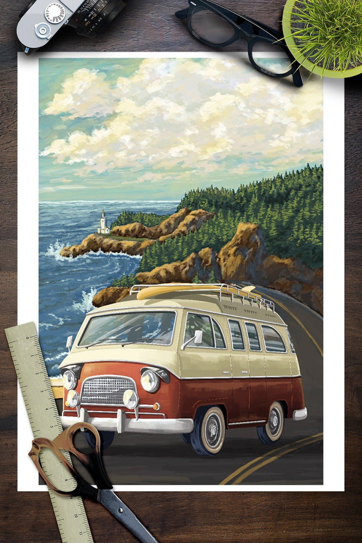 Big Sur, California, Camper Van, Lantern Press Artwork, Art Prints and Metal Signs Art Lantern Press 