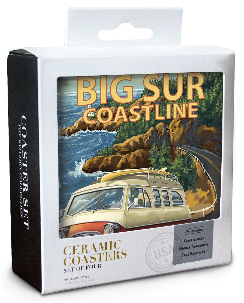 Big Sur, California, Camper Van, Lantern Press Artwork, Coaster Set Coasters Lantern Press 