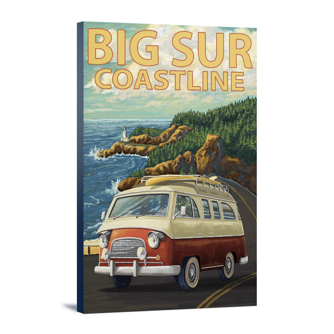Big Sur, California, Camper Van, Lantern Press Artwork, Stretched Canvas Canvas Lantern Press 12x18 Stretched Canvas 