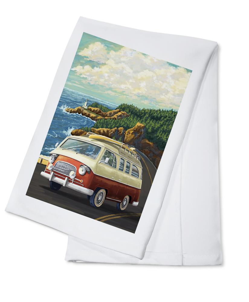 Big Sur, California, Camper Van, Lantern Press Artwork, Towels and Aprons Kitchen Lantern Press Cotton Towel 