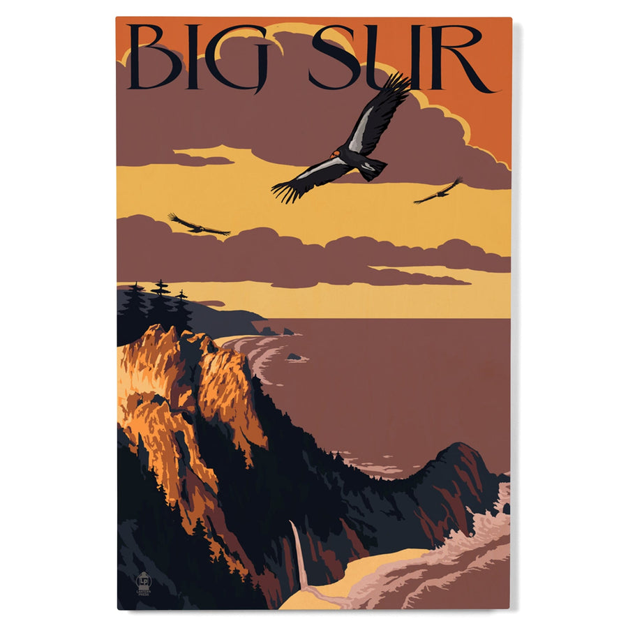 Big Sur, California, Condors, Lantern Press Artwork, Wood Signs and Postcards Wood Lantern Press 