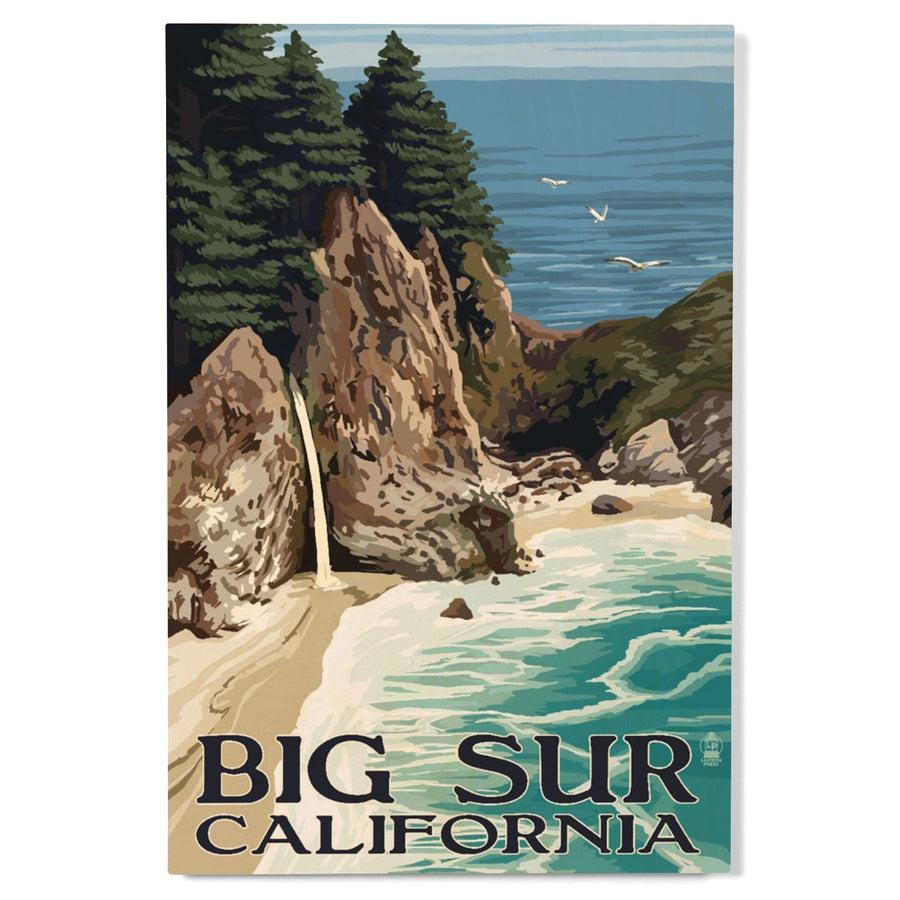 Big Sur, California, McWay Falls, Lantern Press Artwork, Wood Signs and Postcards Wood Lantern Press 