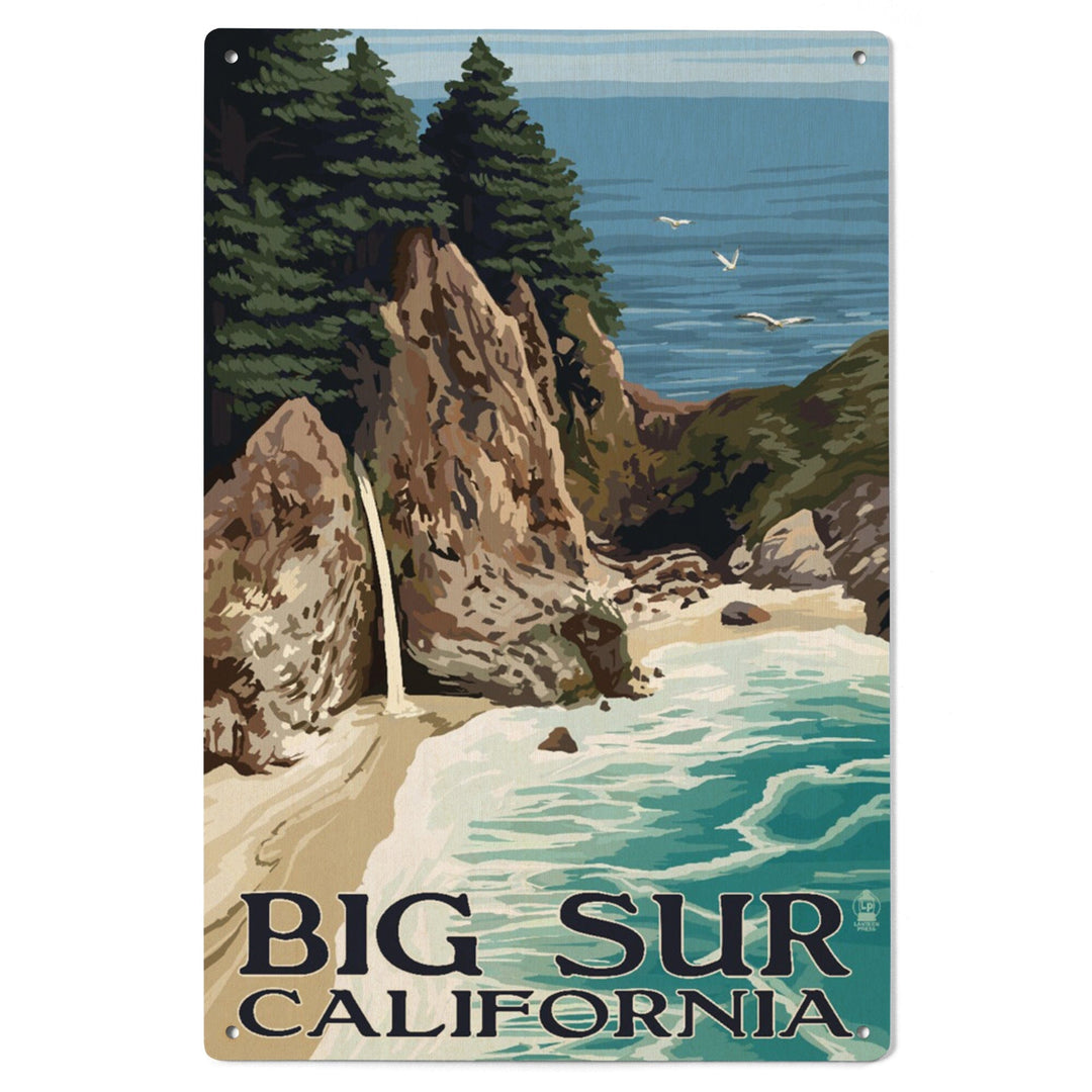 Big Sur, California, McWay Falls, Lantern Press Artwork, Wood Signs and Postcards Wood Lantern Press 