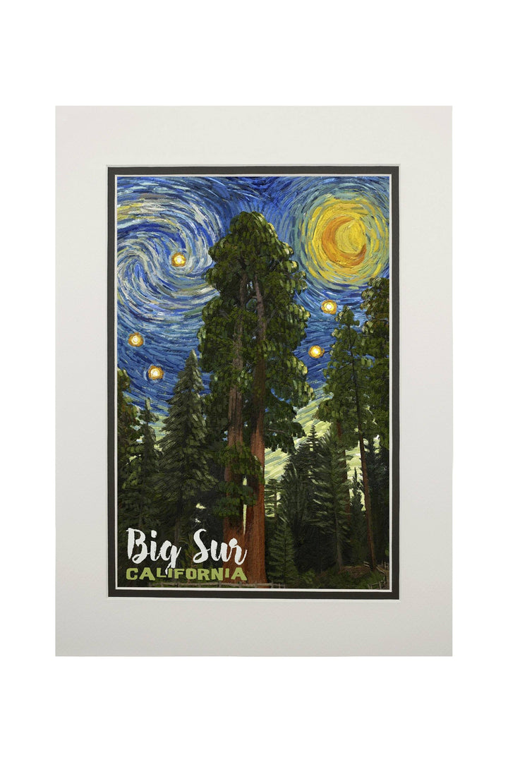 Big Sur, California, Starry Night National Park Series, Lantern Press Artwork, Art Prints and Metal Signs Art Lantern Press 11 x 14 Matted Art Print 