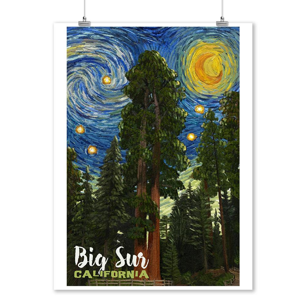 Big Sur, California, Starry Night National Park Series, Lantern Press Artwork, Art Prints and Metal Signs Art Lantern Press 12 x 18 Art Print 