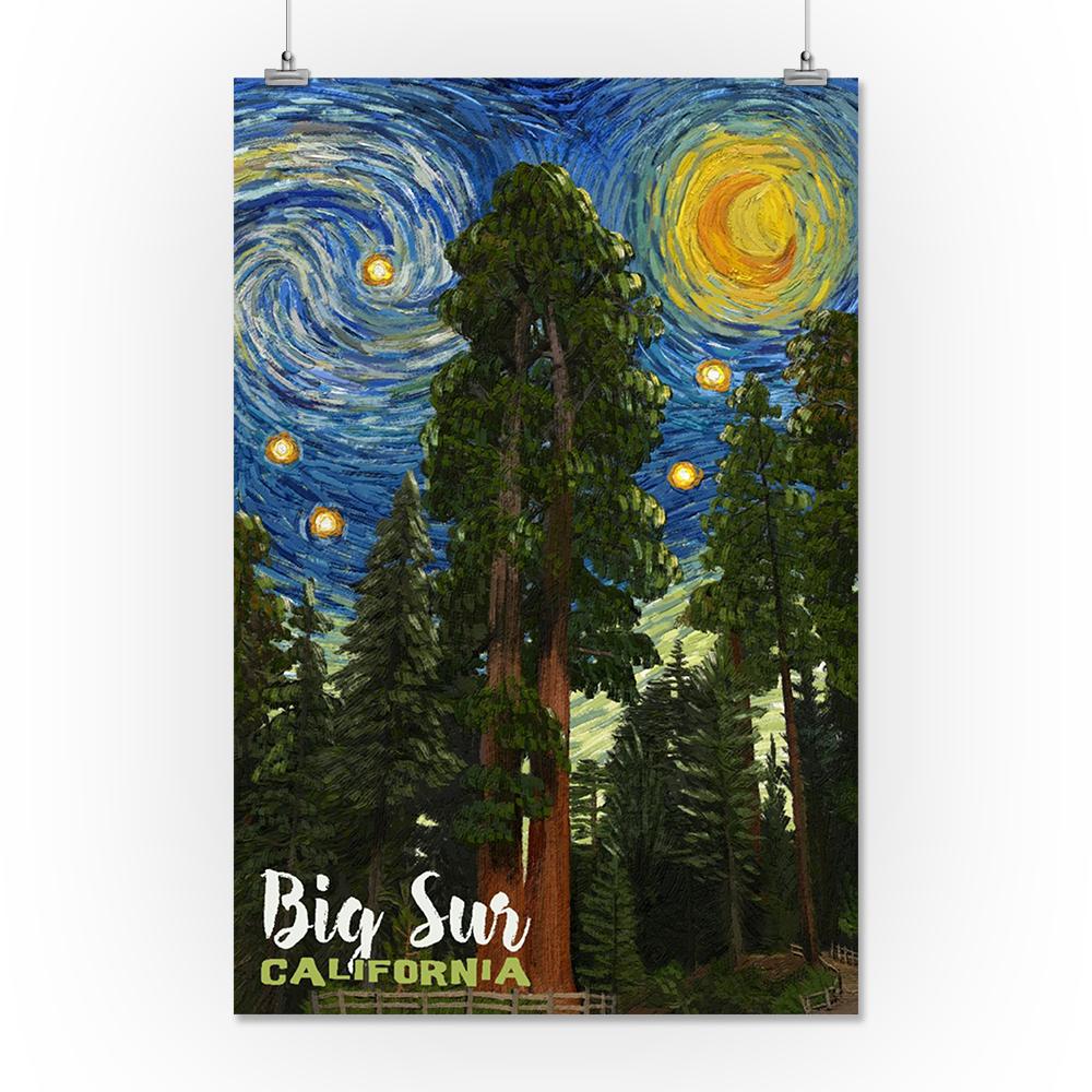Big Sur, California, Starry Night National Park Series, Lantern Press Artwork, Art Prints and Metal Signs Art Lantern Press 16 x 24 Giclee Print 