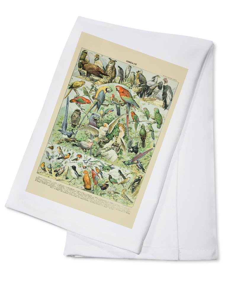 Birds, A, Vintage Bookplate, Adolphe Millot Artwork, Towels and Aprons Kitchen Lantern Press Cotton Towel 