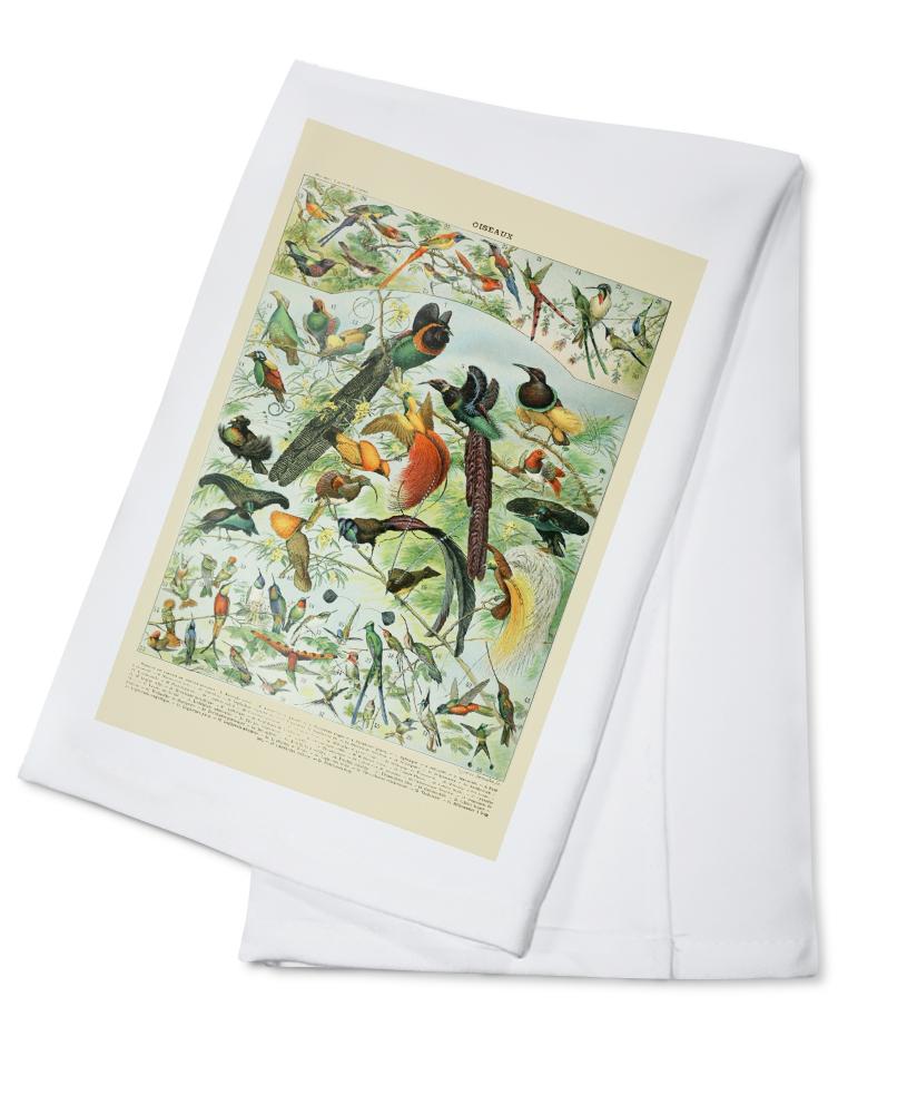 Birds, B, Vintage Bookplate, Adolphe Millot Artwork, Towels and Aprons Kitchen Lantern Press Cotton Towel 