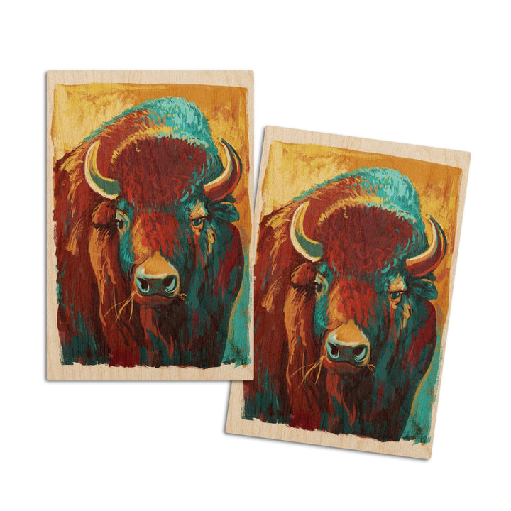 Bison, Vivid, Lantern Press Artwork, Wood Signs and Postcards Wood Lantern Press 4x6 Wood Postcard Set 