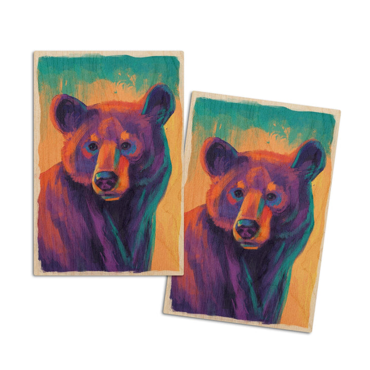 Black Bear, Vivid, Lantern Press Artwork, Wood Signs and Postcards Wood Lantern Press 4x6 Wood Postcard Set 