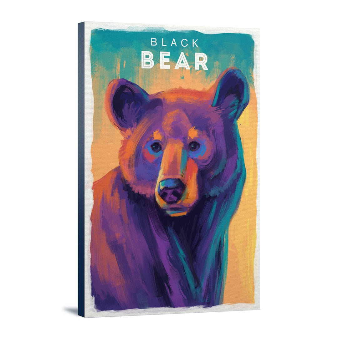 Black Bear, Vivid Series, Lantern Press Artwork, Stretched Canvas Canvas Lantern Press 12x18 Stretched Canvas 
