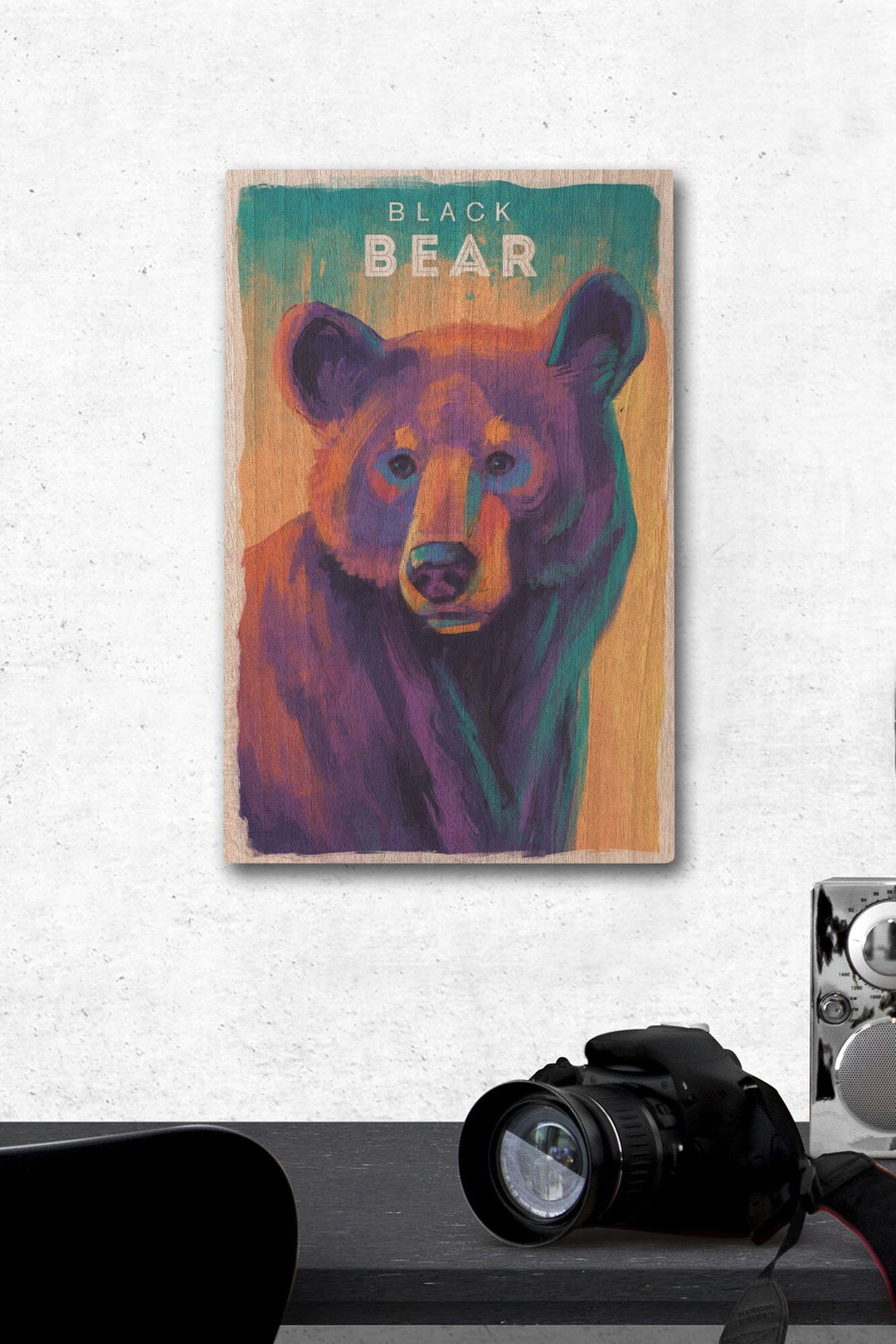 Black Bear, Vivid Series, Lantern Press Artwork, Wood Signs and Postcards Wood Lantern Press 12 x 18 Wood Gallery Print 
