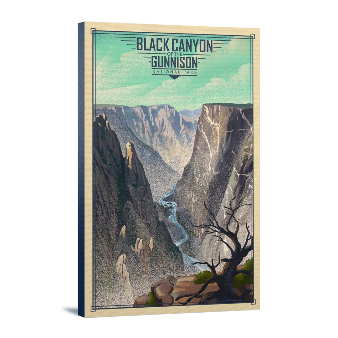 Black Canyon of the Gunnison National Park, Colorado, Lithograph National Park Series, Lantern Press Artwork, Stretched Canvas Canvas Lantern Press 12x18 Stretched Canvas 