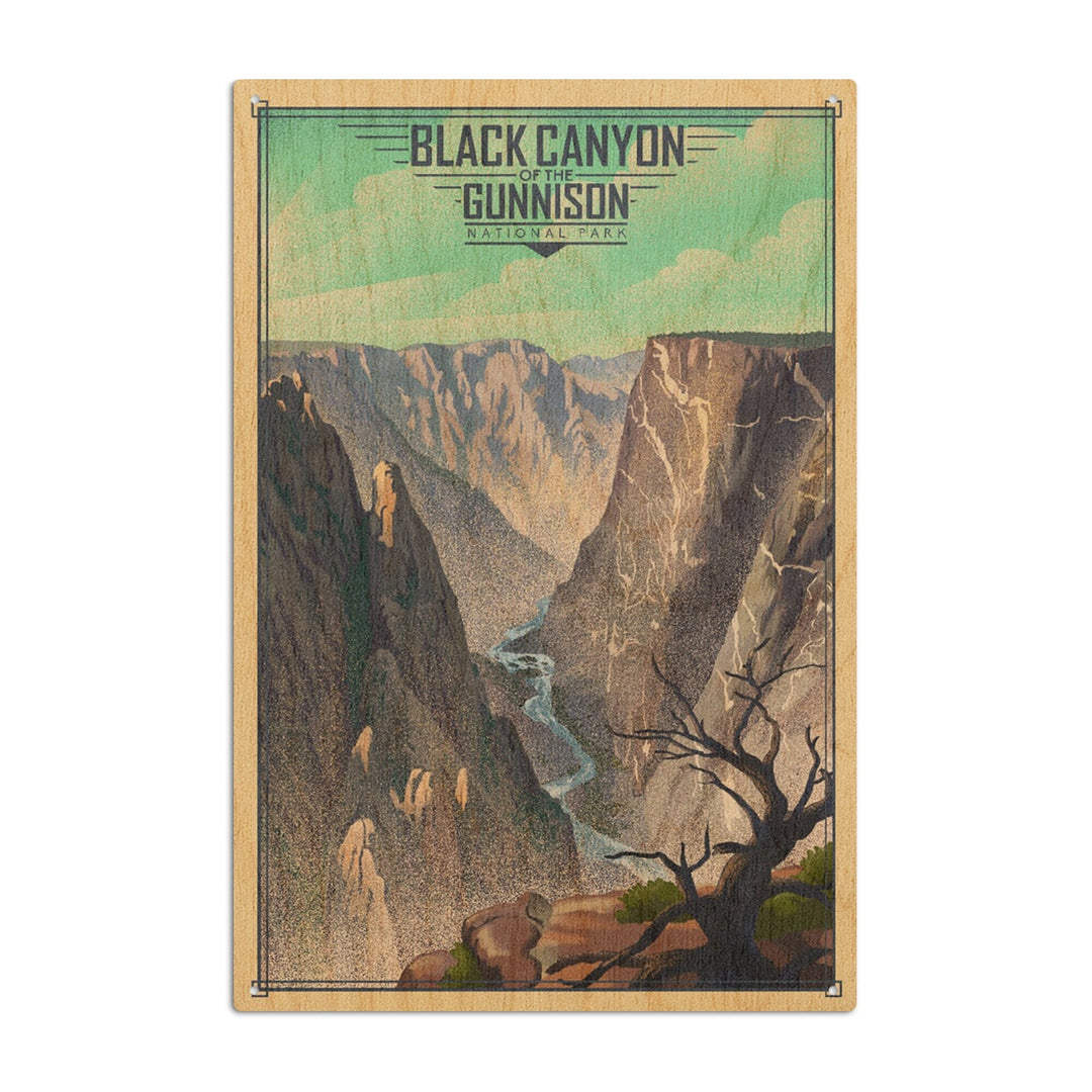 Black Canyon of the Gunnison National Park, Colorado, Lithograph National Park Series, Lantern Press Artwork, Wood Signs and Postcards Wood Lantern Press 10 x 15 Wood Sign 