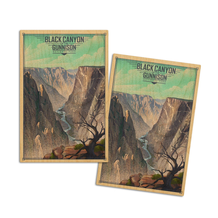 Black Canyon of the Gunnison National Park, Colorado, Lithograph National Park Series, Lantern Press Artwork, Wood Signs and Postcards Wood Lantern Press 4x6 Wood Postcard Set 