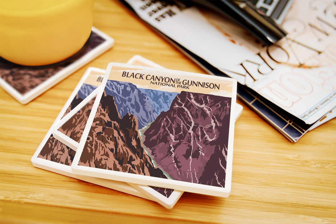 Black Canyon of the Gunnison National Park, Colorado, River & Cliffs, Painterly Series, Lantern Press Artwork, Coaster Set Coasters Lantern Press 
