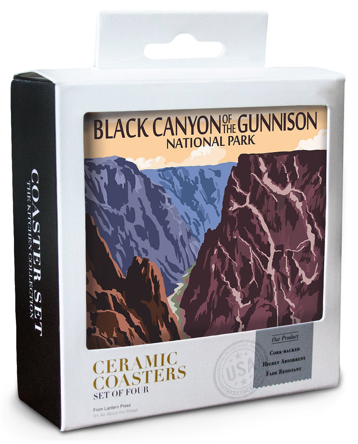 Black Canyon of the Gunnison National Park, Colorado, River & Cliffs, Painterly Series, Lantern Press Artwork, Coaster Set Coasters Lantern Press 