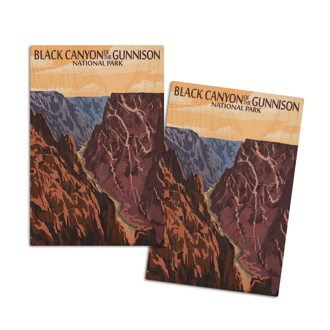 Black Canyon of the Gunnison National Park, Colorado, River & Cliffs, Painterly Series, Lantern Press Artwork, Wood Signs and Postcards Wood Lantern Press 4x6 Wood Postcard Set 